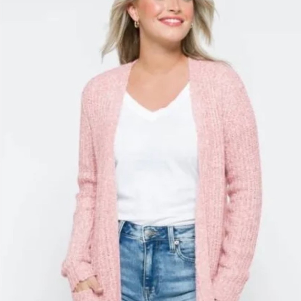 BB Dakota Blush Open-Front Knit Cardigan with buttons large